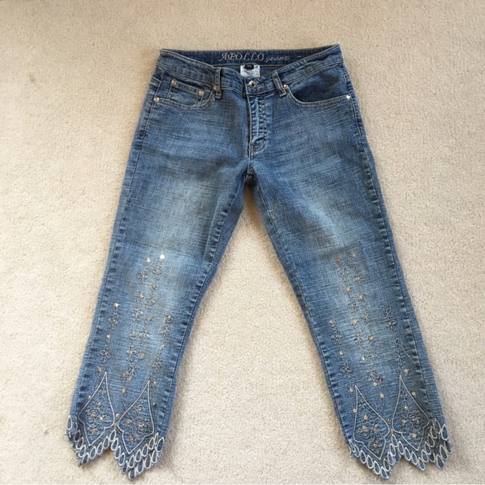 Apollo Junior’s Light Wash Lace-Embellished Jeans | Size 5/6